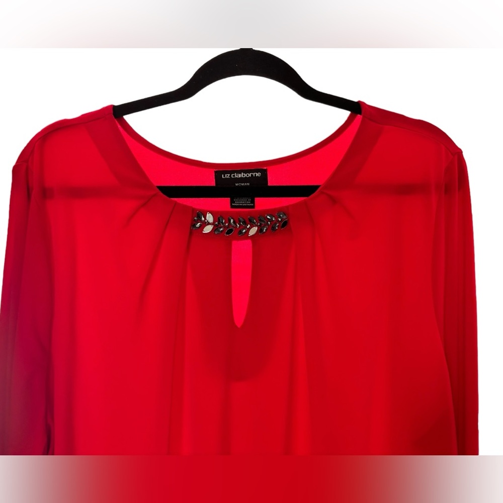 Liz Claiborne Women’s Red Dressy Flowy Tunic Top Size 2X - Picture 4 of 11